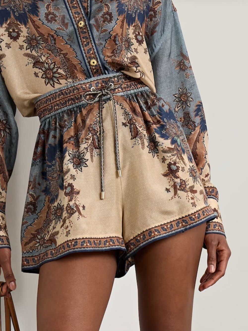 Zimmermann Blue and Beige Paisley Drawstring Shorts